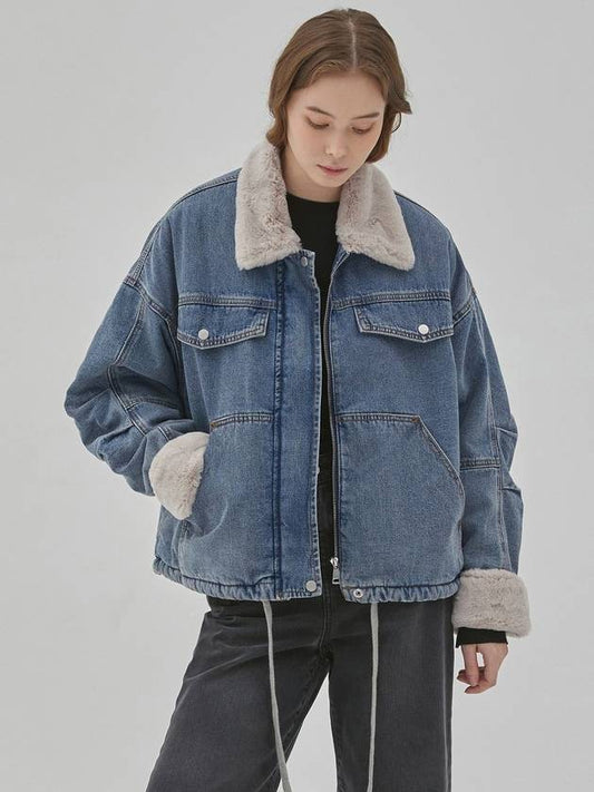 RYUL+WAI: Denim ECCOfur Tuck Sleeve Jacket Indigo - RYUL+WAI: - BALAAN 1