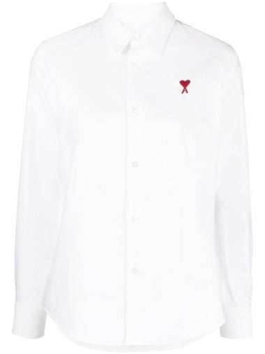 de Coeur Embroidered Logo Cotton Shirt White - AMI - BALAAN 1