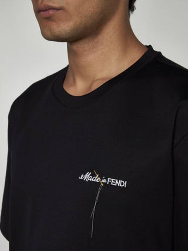 Logo Embroidery Short Sleeve T-Shirt Black - FENDI - BALAAN 10