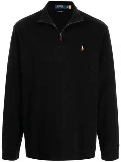 Embroidered Pony Logo Half Zip-Up Knit Top Black - POLO RALPH LAUREN - BALAAN 2