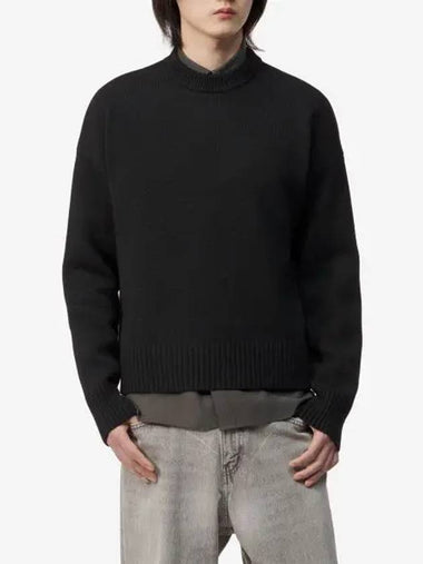 Cropped crew neck knit black UKS034KN0028001 - AMI - BALAAN 1