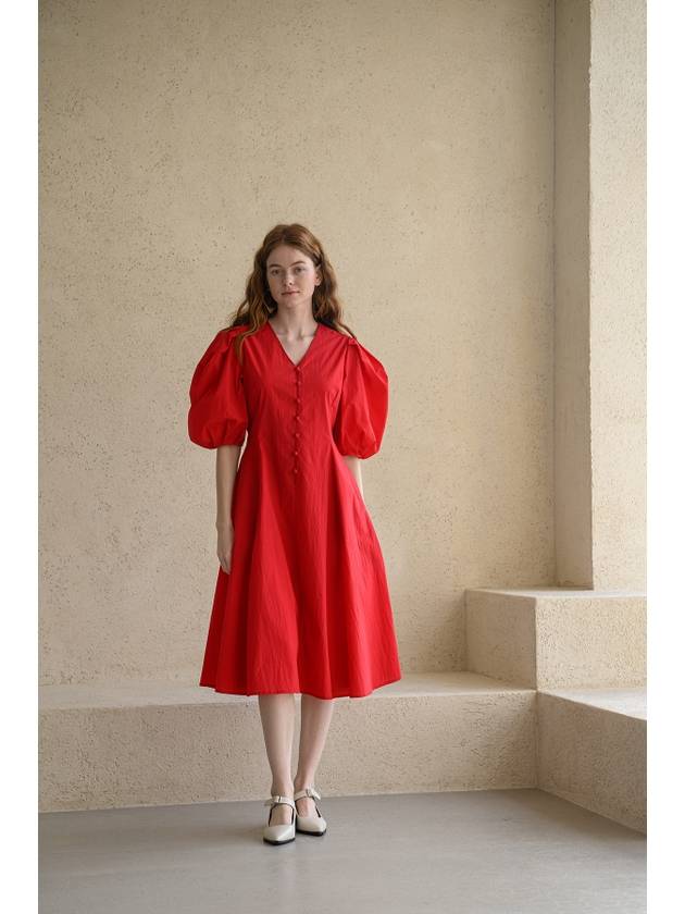 Caisienne Vneck puff sleeve Aline dress_red - CAHIERS - BALAAN 3