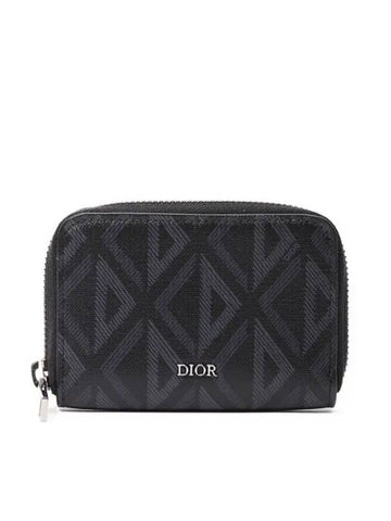 CD Diamond Canvas Zipper Card Wallet Black - DIOR - BALAAN 1