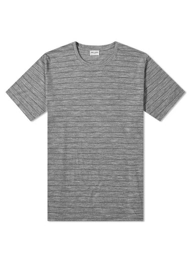 Monogram Stripe Cotton Short Sleeve T-Shirt Grey - SAINT LAURENT - BALAAN 1