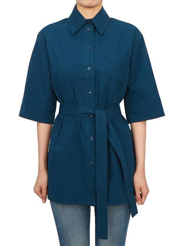 Texas Waist Belt Short Sleeve Shirt Blue - MAX MARA - BALAAN 1