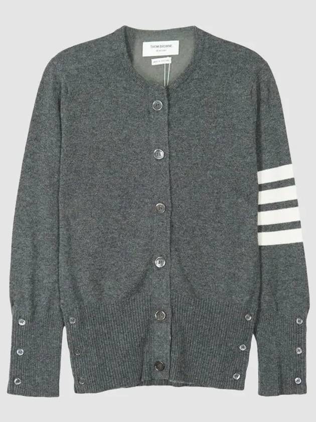 Cashmere Crew Neck Cardigan Medium Grey - THOM BROWNE - BALAAN.