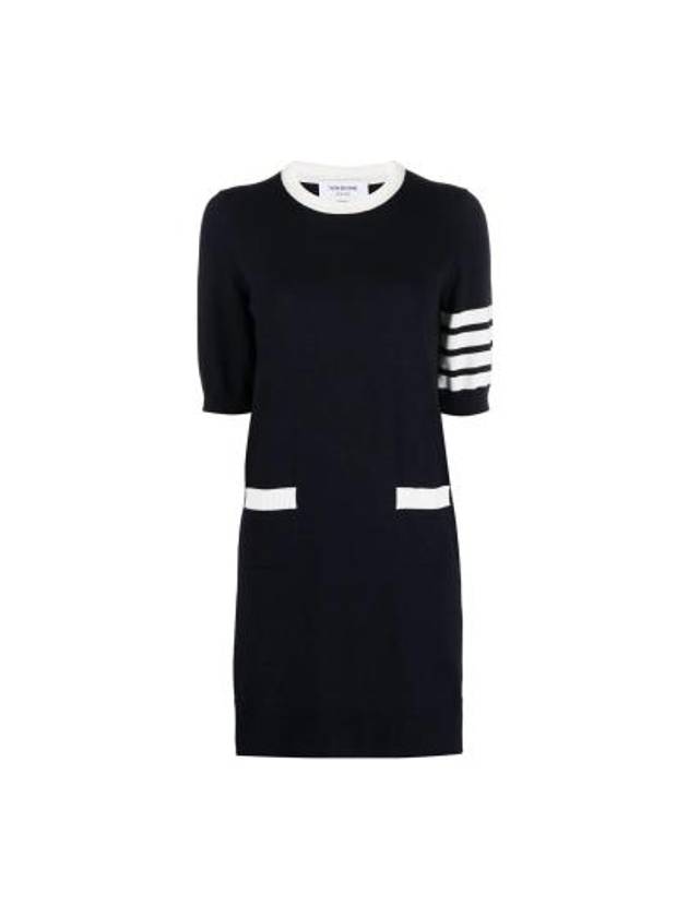 Diagonal Hector Outline Short Dress Navy - THOM BROWNE - BALAAN 2