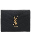 Gold Monogram Card Case in Grain de Poudre Embossed Leather Black - SAINT LAURENT - BALAAN 2