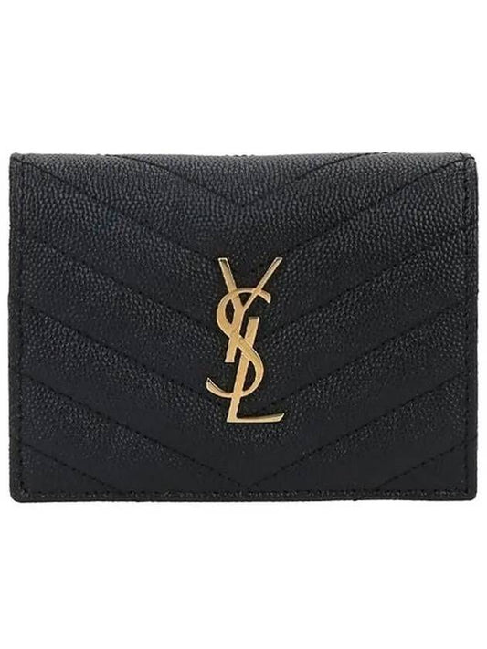 Monogram Caviar Leather Flap Card Wallet Black - SAINT LAURENT - BALAAN 2