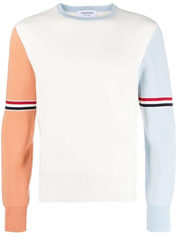 RWB Striped Crew Neck Knit Top White - THOM BROWNE - BALAAN 1