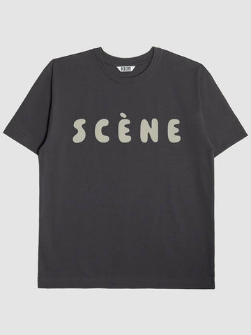 UNISEX Thin Lettering Short Sleeve T Shirt CHARCOAL - KLOR - BALAAN 1