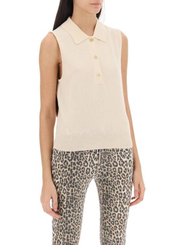 Cashmere Mix Sleeveless Vest Knit Top Ivory - GANNI - BALAAN 3