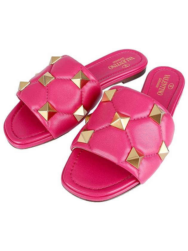 Roman Stud Quilted Leather Slipper Pink - VALENTINO - BALAAN 2