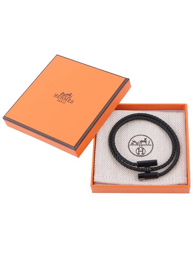 Tournis Tresse Leather Bracelet Noir - HERMES - BALAAN 3