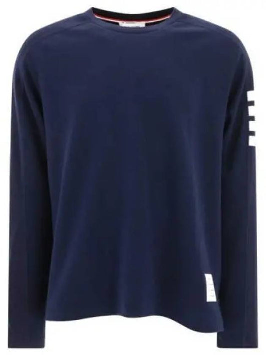 4-Bar Striped Cotton Long Sleeve T-Shirt Navy - THOM BROWNE - BALAAN 2