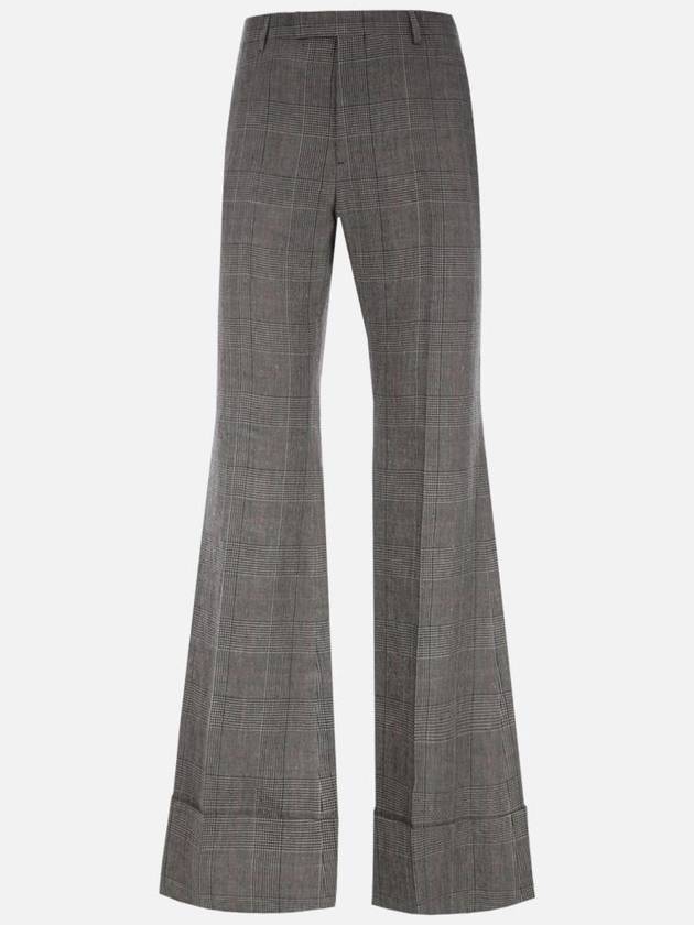 Prince Of Wales Wool Linen Straight Pants Grey - GUCCI - BALAAN 3