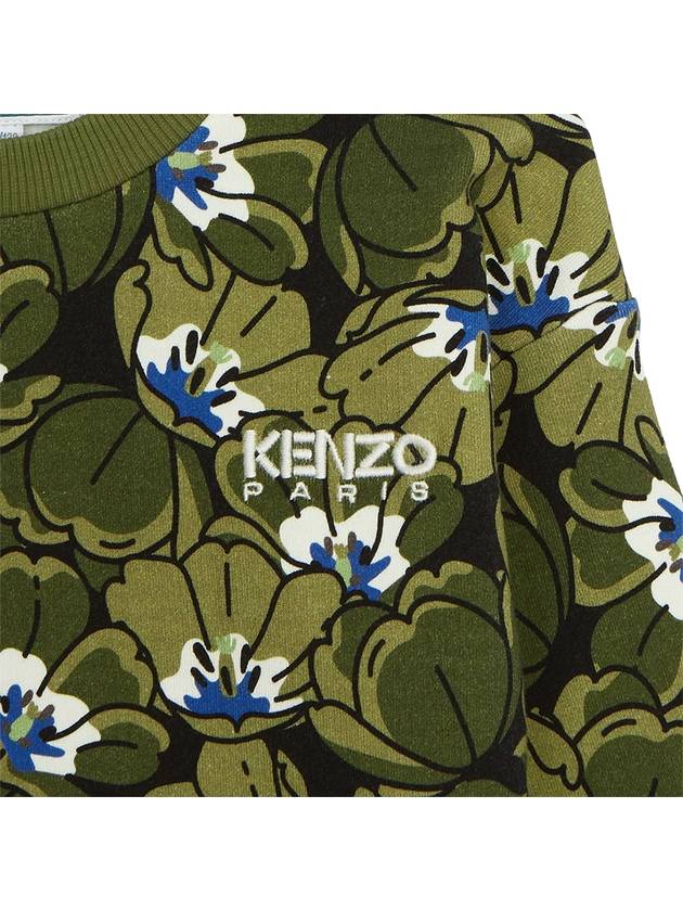 Kids Floral Print Sweatshirt Khaki - KENZO - BALAAN 5