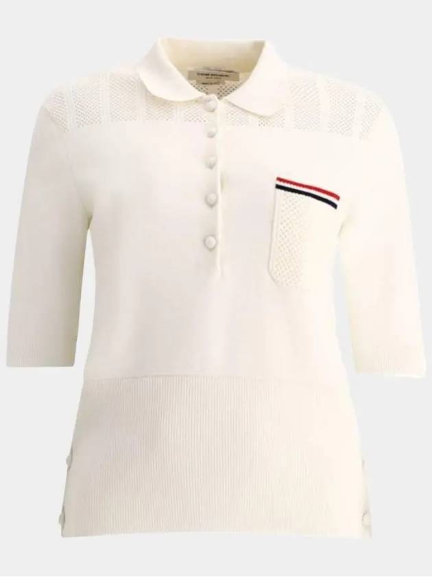 Cotton Tipping Polo Shirt White - THOM BROWNE - BALAAN 2