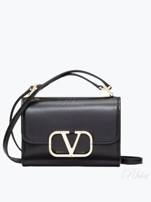 V Logo Type Small Leather Shoulder Bag Black - VALENTINO - BALAAN 2