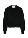 Red Heart Logo Merino Wool Cardigan Black - AMI - BALAAN 2