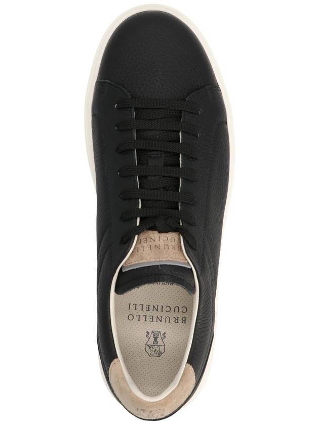 Logo Leather Low Top Sneakers Black - BRUNELLO CUCINELLI - BALAAN 4