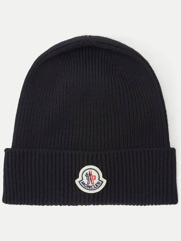 Logo Patch Wool Beanie Navy - MONCLER - BALAAN 3