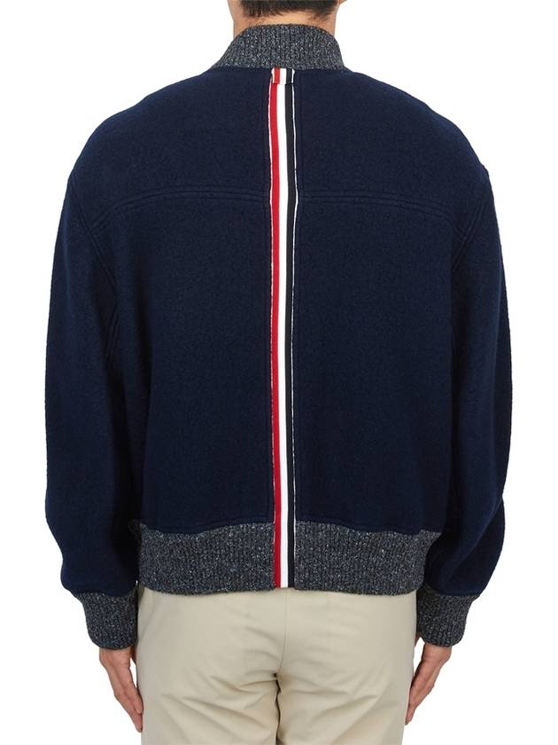 Fleece Stripe Wool Bomber Jacket Navy - THOM BROWNE - BALAAN 3