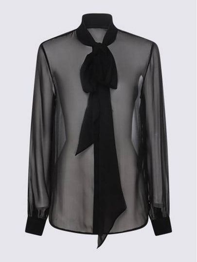 Silk Muslin Crepe Blouse Black - SAINT LAURENT - BALAAN 2