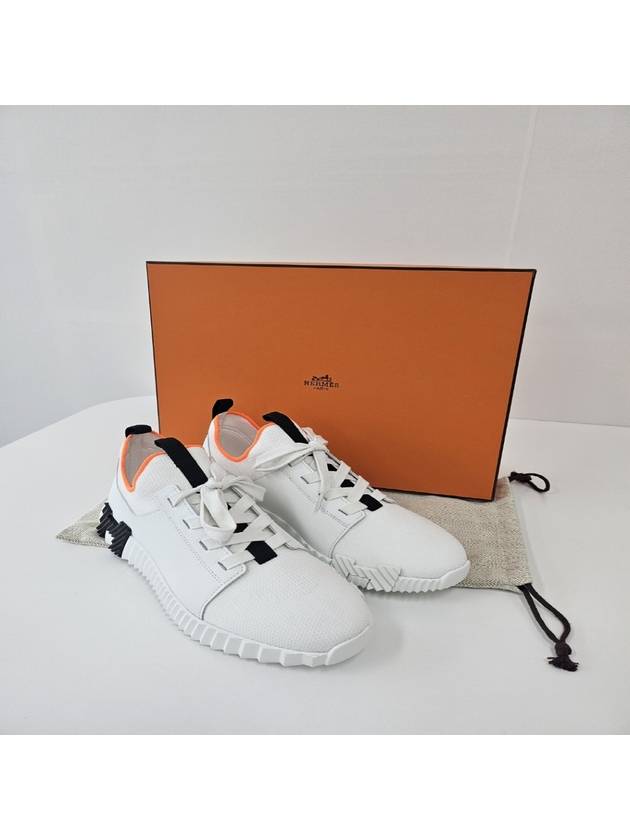 Depart Knit Calfskin Low Sneakers Blanc - HERMES - BALAAN 8