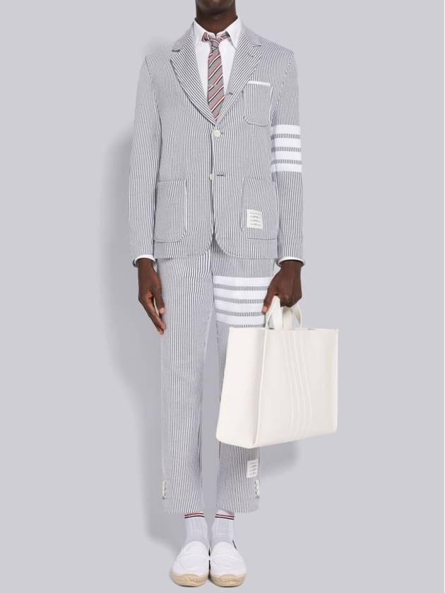 Men's 4 Bar Seesucker Loopback 4 Bar Sack Cardigan Grey - THOM BROWNE - BALAAN 5