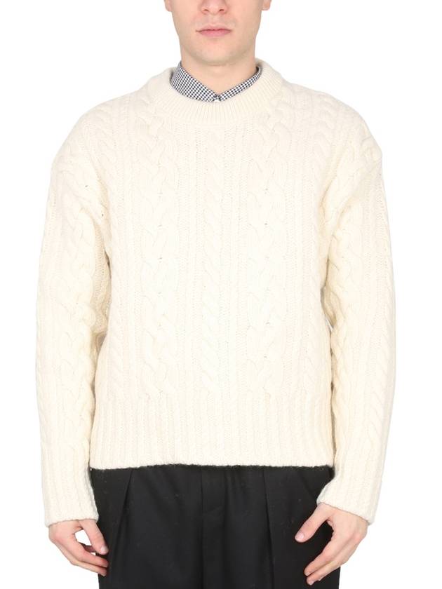 Cable Crew Neck Wool Knit Top Offwhite - AMI - BALAAN 3