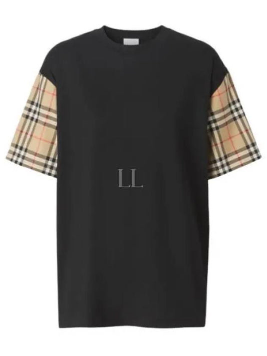 Vintage Check Sleeve Cotton Oversized T-shirt Black - BURBERRY - BALAAN 2