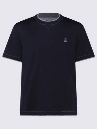 Embroidery Logo Short Sleeve T-Shirt Dark Blue - BRUNELLO CUCINELLI - BALAAN 1