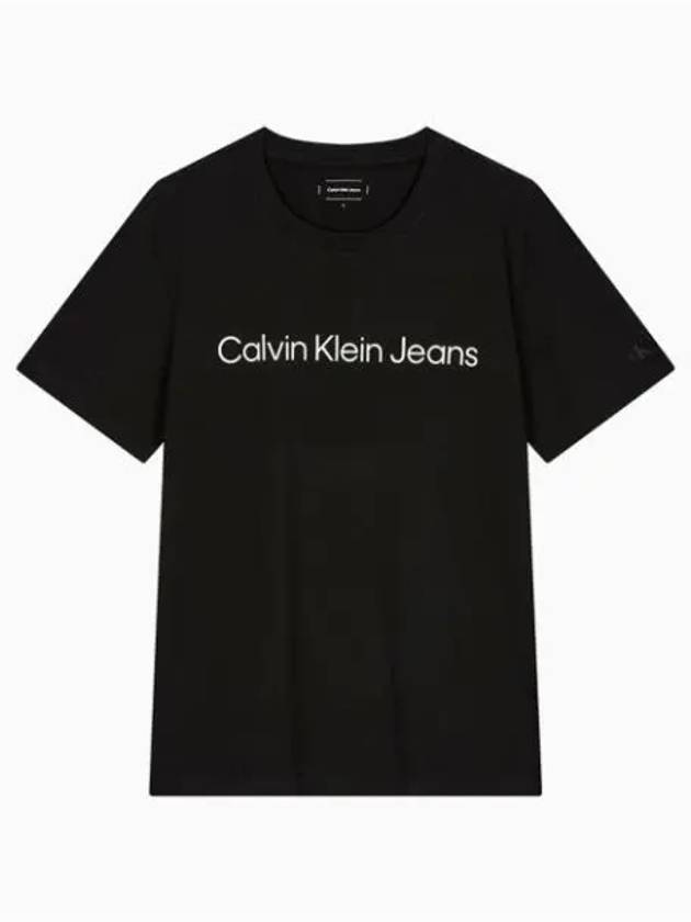 JEANS Men s Black Regular Fit Institutional Logo Short Sleeve T Shirt J326954 BEH - CALVIN KLEIN - BALAAN 1