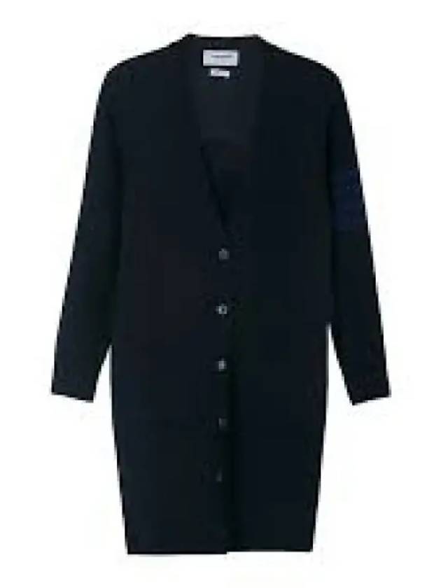 Overwashed Wool Cashmere Long V-Neck Cardigan Navy - THOM BROWNE - BALAAN 2