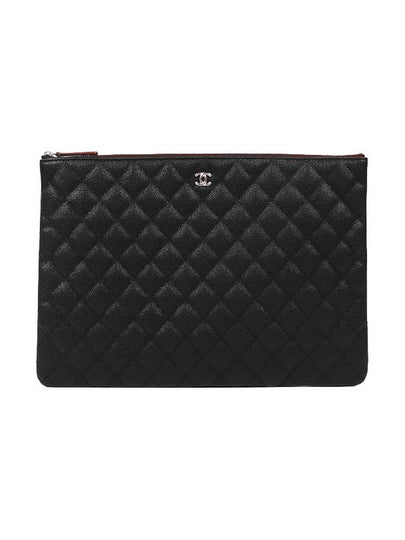 Large Classic Caviar Silver Logo Clutch Bag Black - CHANEL - BALAAN 2