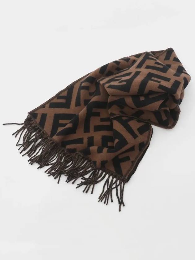 FF Motif Fringe Cashmere Scarf Brown - FENDI - BALAAN 3