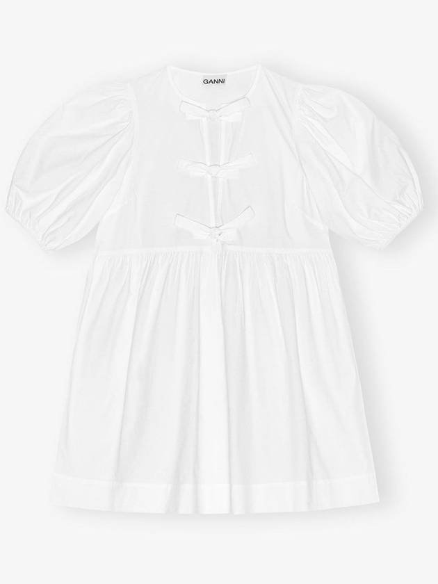 String Cotton Poplin Short Dress Bright White - GANNI - BALAAN 2