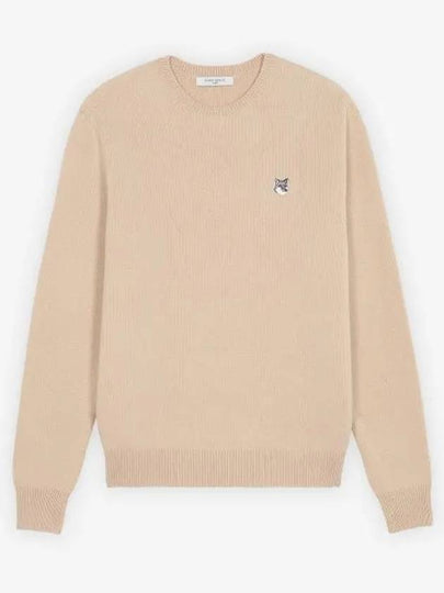 Grey Fox Head Patch Relaxed Wool Knit Top Beige - MAISON KITSUNE - BALAAN 2