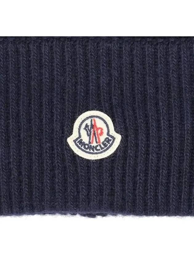 3B00048 M1241 750 Logo Patch Navy Wool Beanie - MONCLER - BALAAN 5