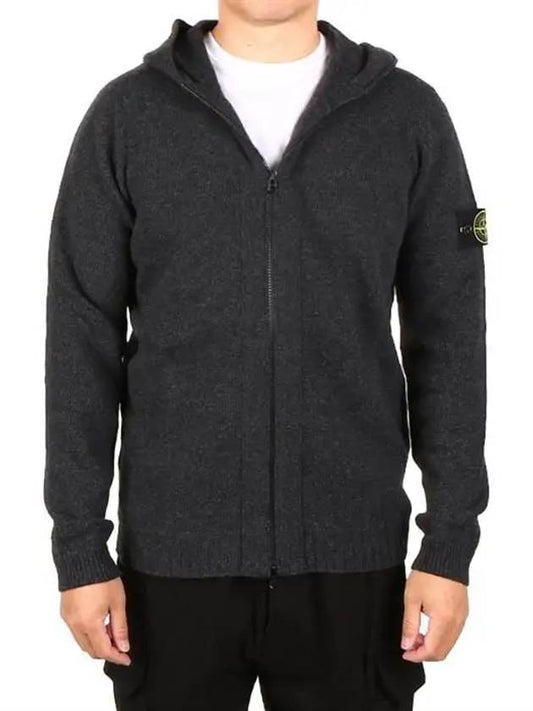 Wappen Patch Lambswool Knit Hooded Zip Up Charcoal - STONE ISLAND - BALAAN 2