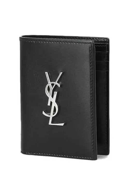 Men's Silver Monogram Fold Half Wallet Black - SAINT LAURENT - BALAAN 2