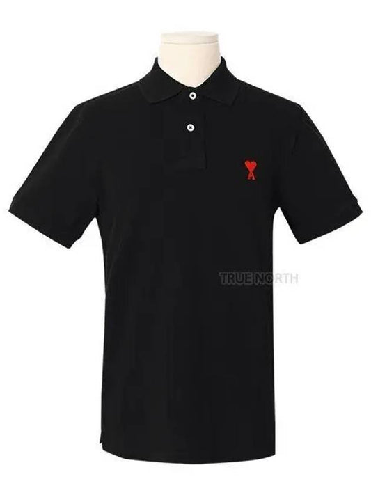 Heart Logo Polo Shirt Black - AMI - BALAAN 2