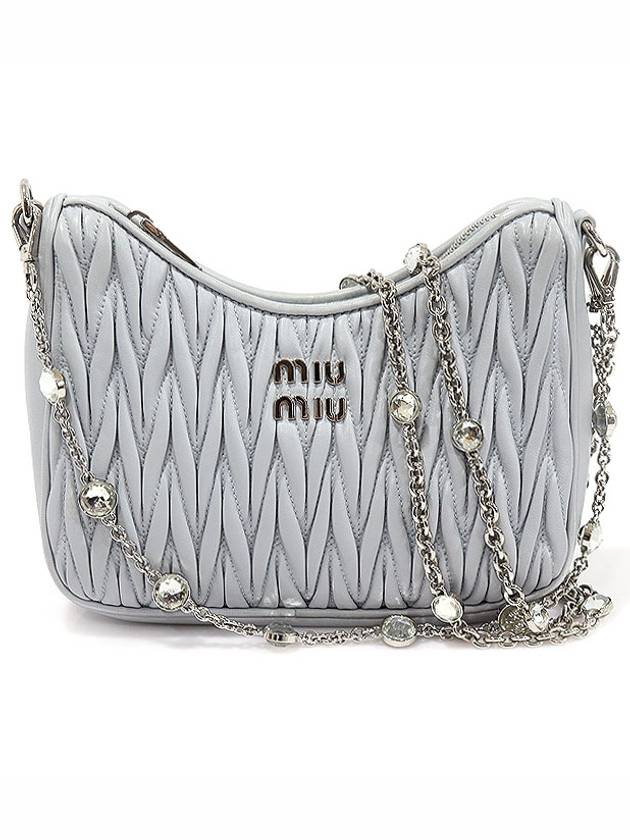 5BH211 Blue Gray Nappa Matelasse Crystal Chain 2WAY - MIU MIU - BALAAN 1