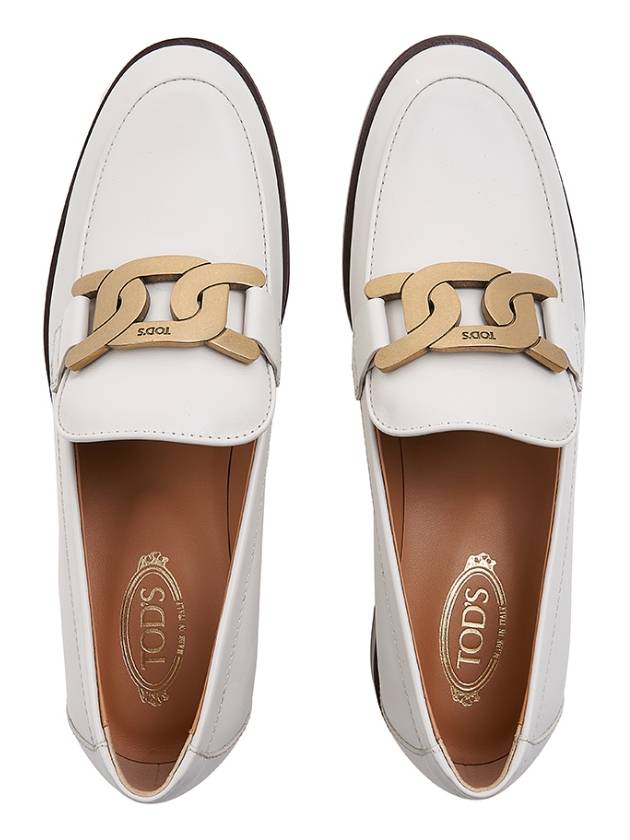 Women's Gold Logo Chain Leather Loafers White - TOD'S - BALAAN 7