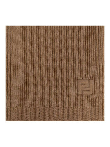 FF Embossed Logo Rib Knit Scarf Beige - FENDI - BALAAN 1