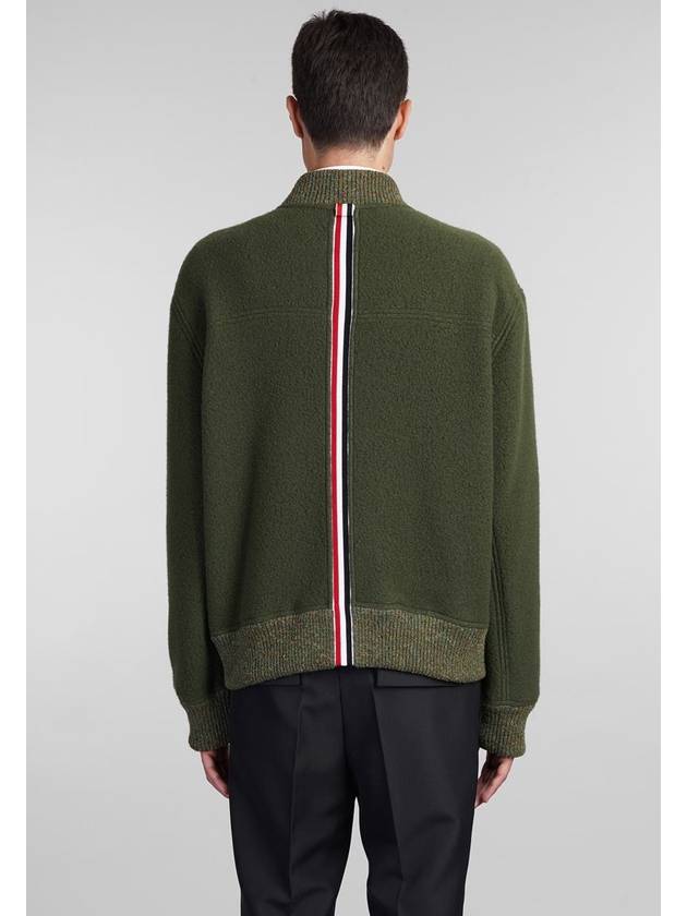 Fleece Stripe Wool Bomber Jacket Dark Green - THOM BROWNE - BALAAN 4