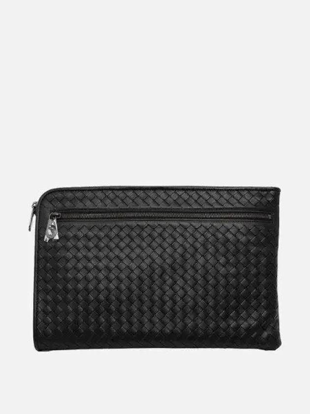 Intrecciato Weaving Zipper Clutch Bag Black - BOTTEGA VENETA - BALAAN 2