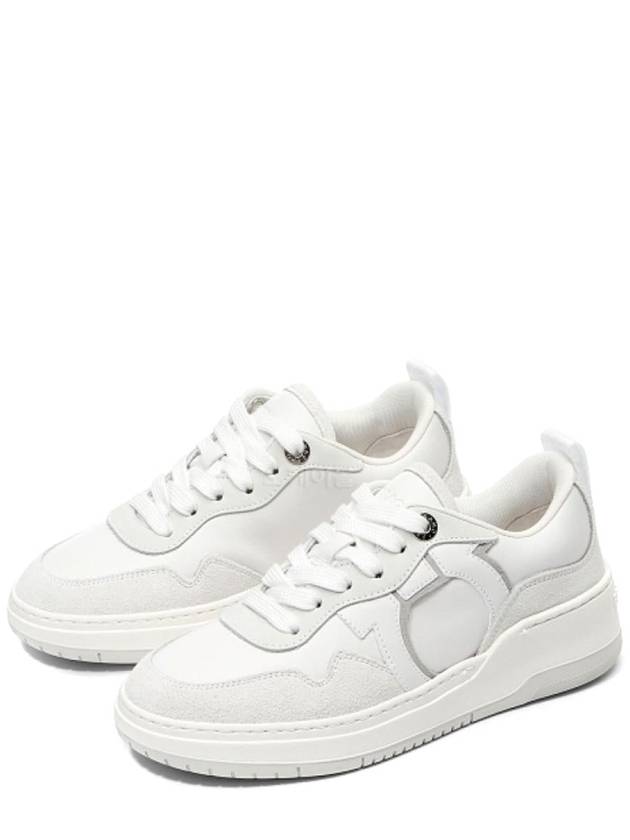 Gancini Leather Low Top Sneakers White - SALVATORE FERRAGAMO - BALAAN 4