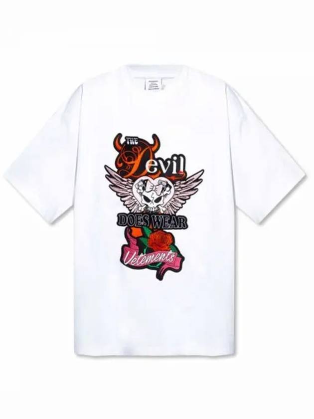 Devil Wear Patch Logo Round Overfit Short Sleeve T Shirt White Men s 202599 - VETEMENTS - BALAAN 2